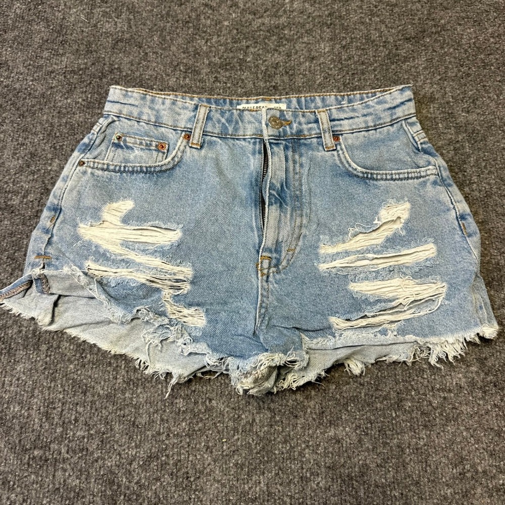 Pull&Bear Shorts Womens Size 2 Light Blue Distressed Ripped Cotton Denim Frayed